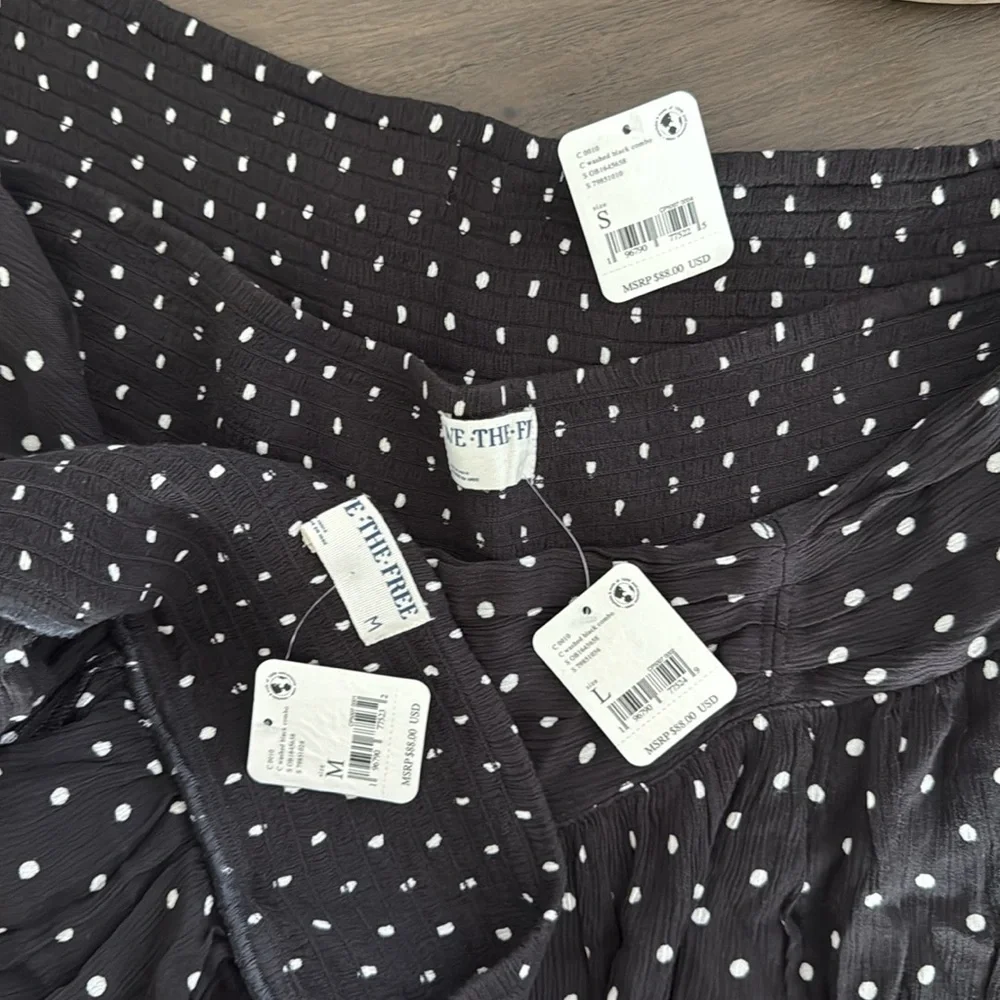 NWT Free People Gobi Skort Mini Black White Polka Dots Mid Rise Viscose Cinched - Picture 9 of 10